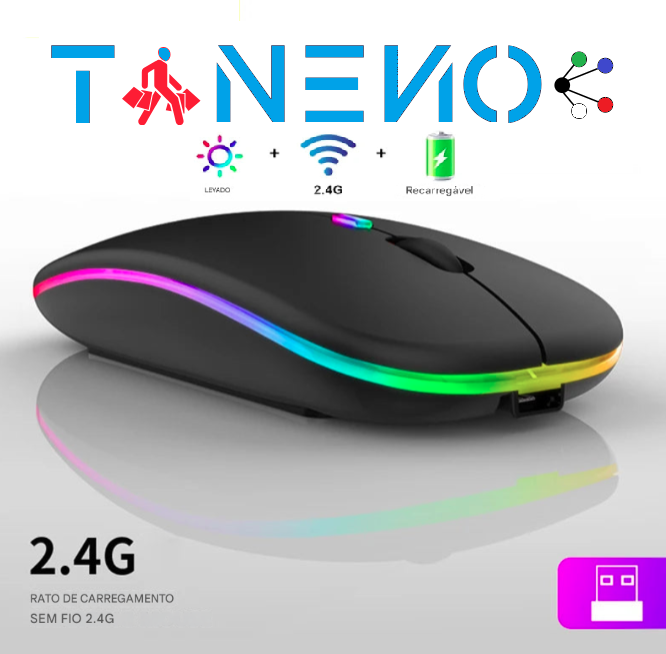 Mouse Wireless Ergonômico Recarregável RGB Mudo