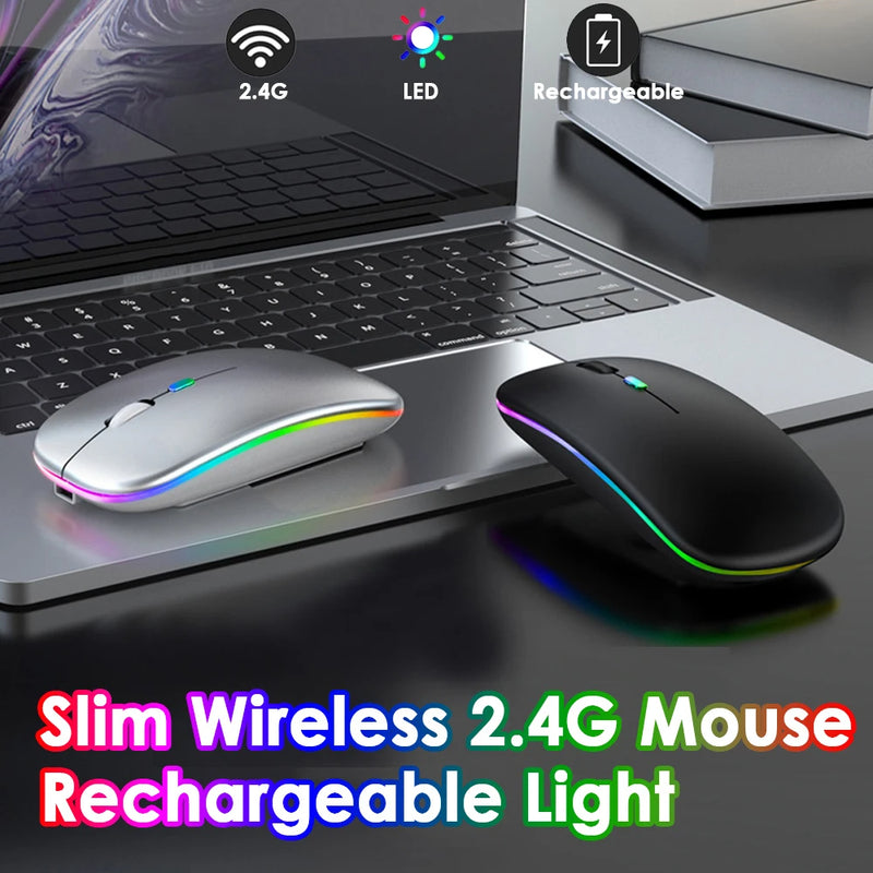 Mouse Wireless Ergonômico Recarregável RGB Mudo