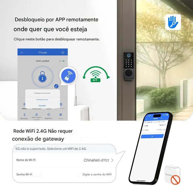 Fechadura Eletrônica Inteligente, à Prova d'Água, WiFi e Segurança para Portão