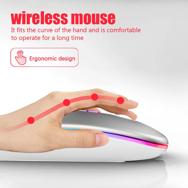 Mouse Wireless Ergonômico Recarregável RGB Mudo