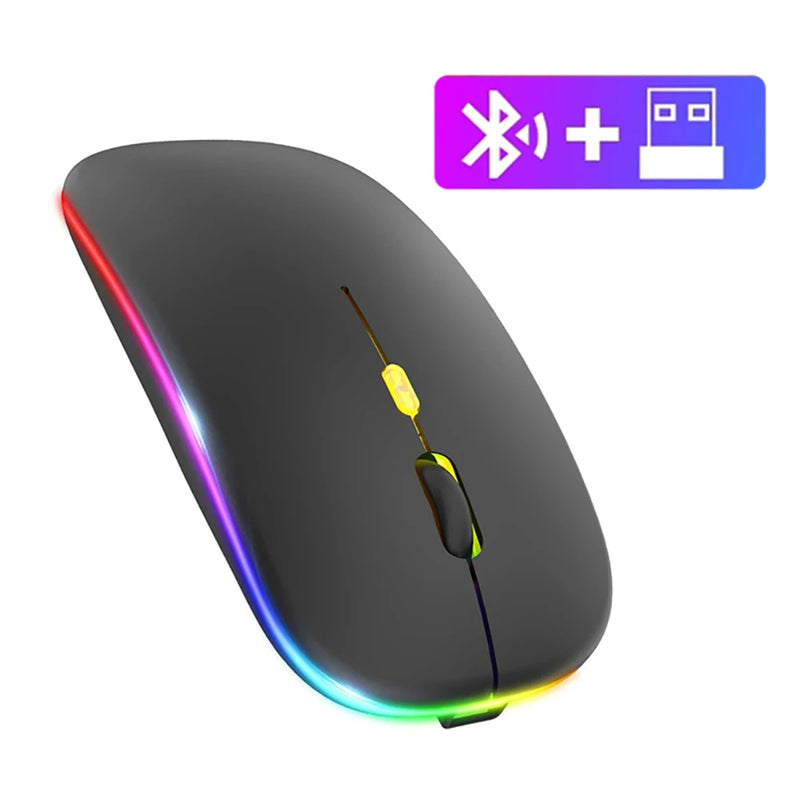 Mouse Wireless Ergonômico Recarregável RGB Mudo