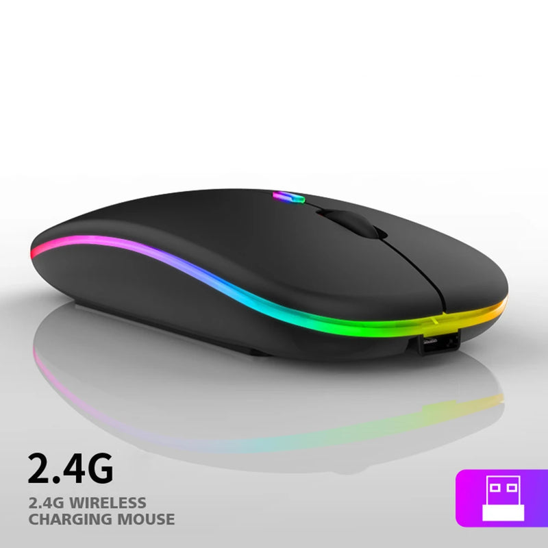 Mouse Wireless Ergonômico Recarregável RGB Mudo