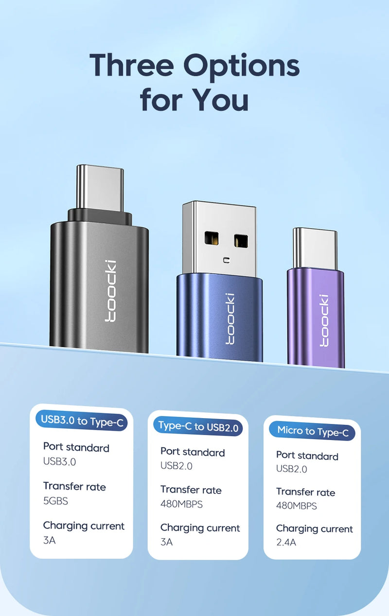 Adaptador USB 3.0/2.0 para Type-C e Micro USB.