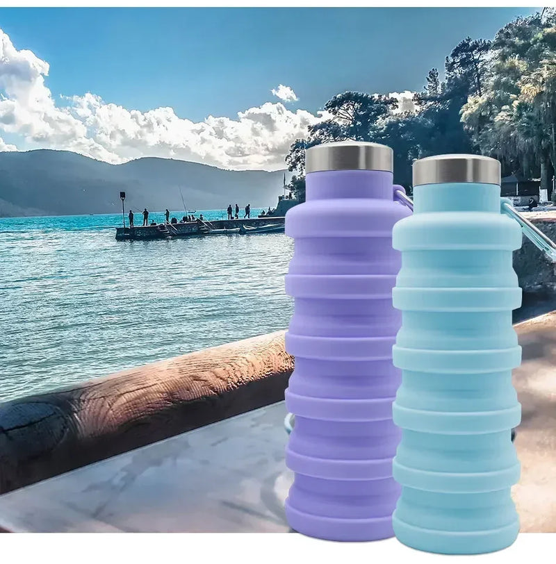 Garrafa retrátil de silicone para viagens e esportes, compacta