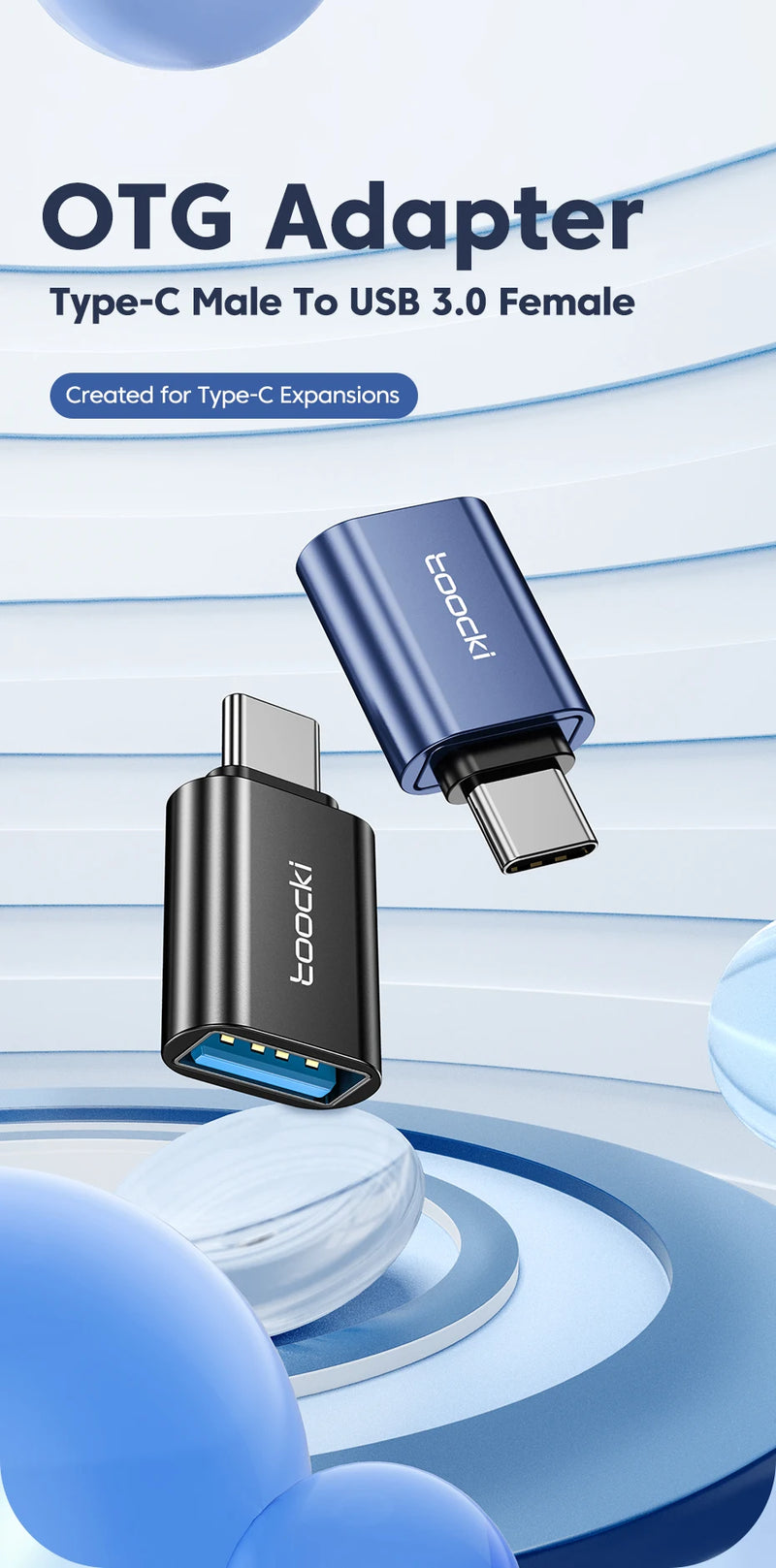 Adaptador USB 3.0/2.0 para Type-C e Micro USB.