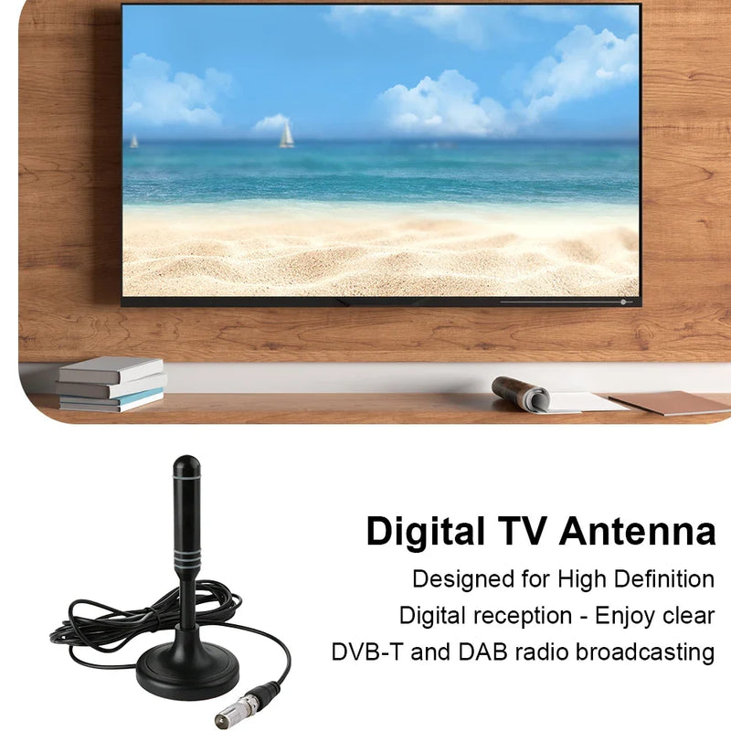 Antena TV Digital 300cm Cabo Coaxial DVB-T/T2 DAB Plug & Play