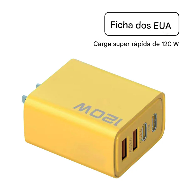 Carregador rápido de 120 W com 4 portas para celular QC3.0 USB tipo C