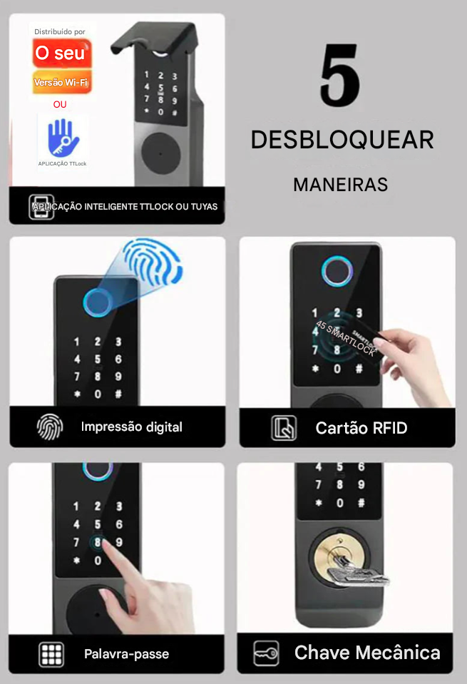 Fechadura Eletrônica Inteligente, à Prova d'Água, WiFi e Segurança para Portão