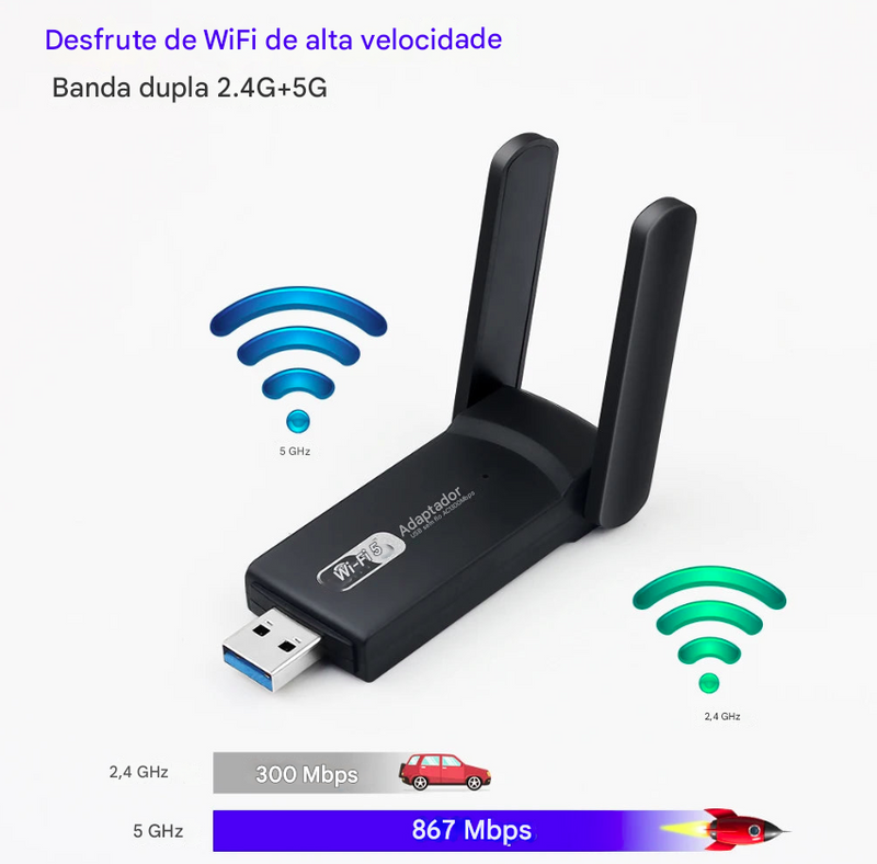 Adaptador USB-WiFi Dual Band para PC/Notebook