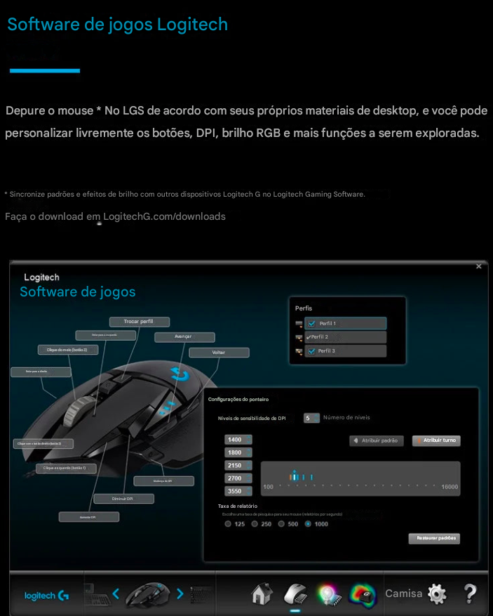 Mouse Logitech  Dominator Cable preciso e ideal para games.