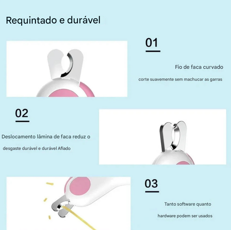 Aparador de Unhas para Pet Mini com LED – Corte Seguro e Preciso