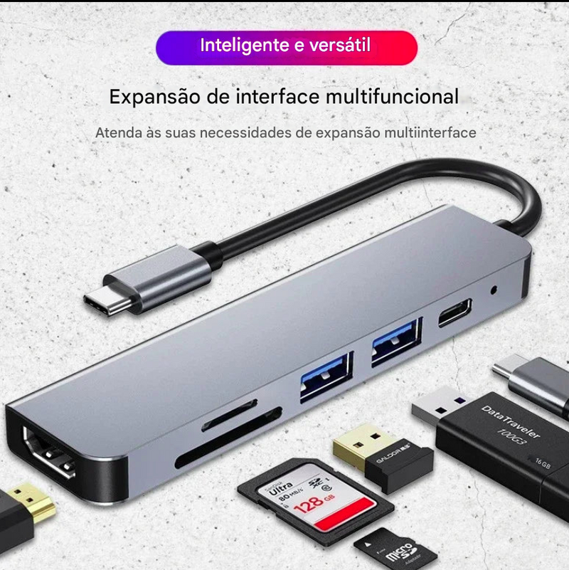 Adaptador USB C Hub 3.0 4K HDMI, Carregamento Rápido, Dock