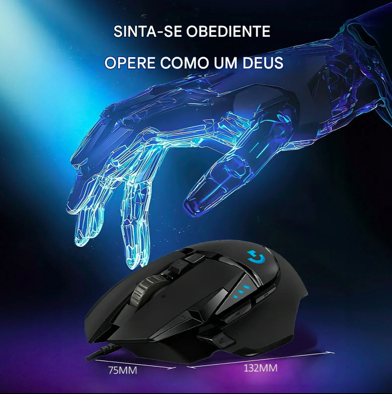 Mouse Logitech com fio, ideal para e-sports e jogos.