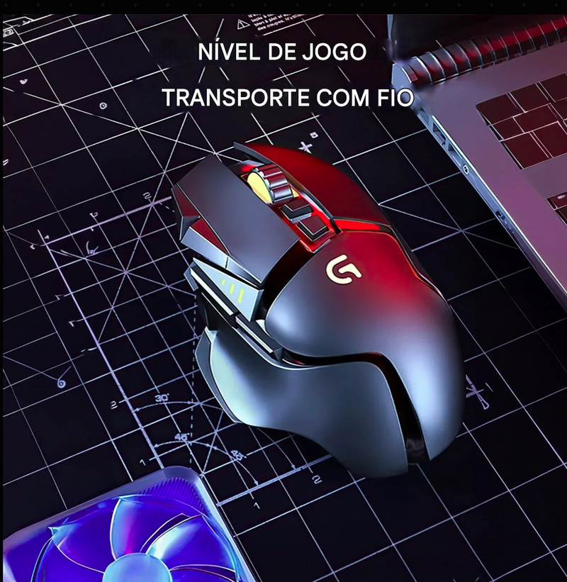 Mouse Logitech com fio, ideal para e-sports e jogos.