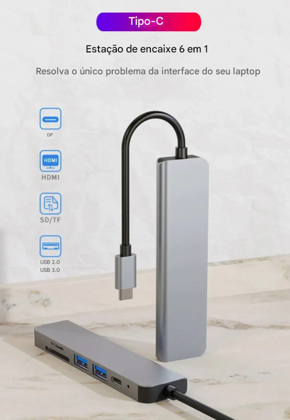 Adaptador USB C Hub 3.0 4K HDMI, Carregamento Rápido, Dock