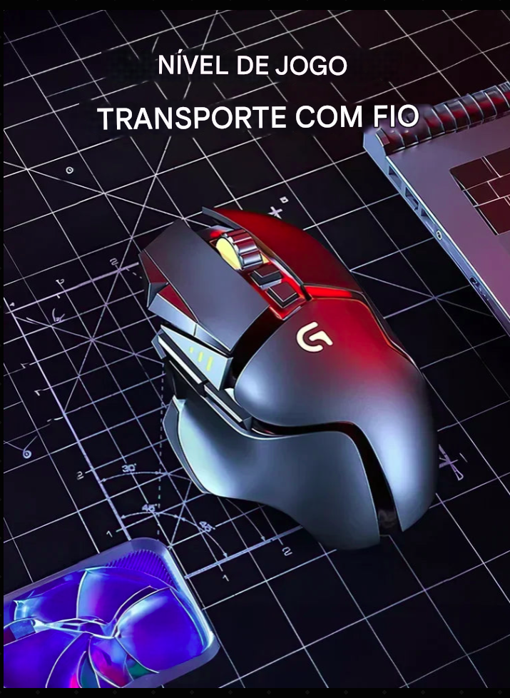 Mouse Logitech com fio, ideal para e-sports e jogos.