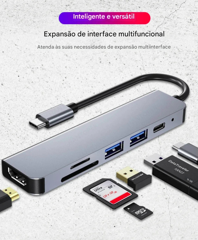 Adaptador USB C Hub 3.0 4K HDMI, Carregamento Rápido, Dock