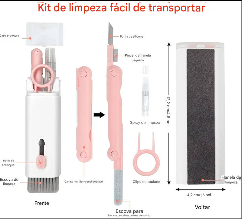 Kit de Limpeza 7 em 1: Teclado, Tela, Fones e Mais Acessórios