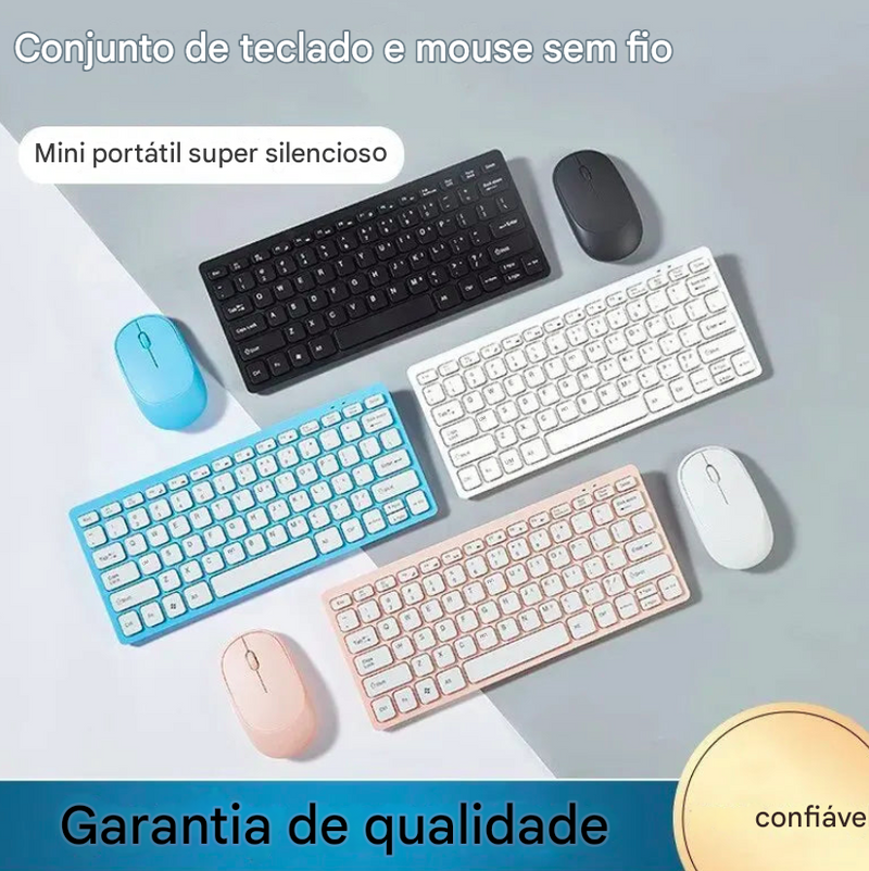 Teclado e Mouse Sem Fio 2.4G Portátil para Diversos Dispositivos